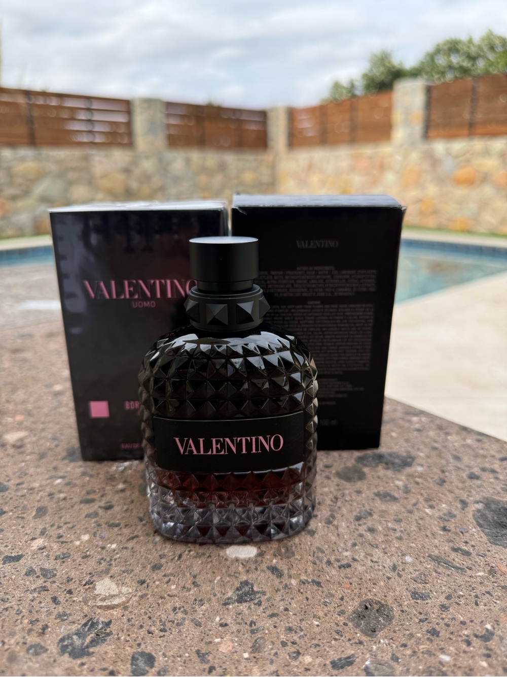 Valentino Uomo Fragrance Bottle in Black with Pink Logo